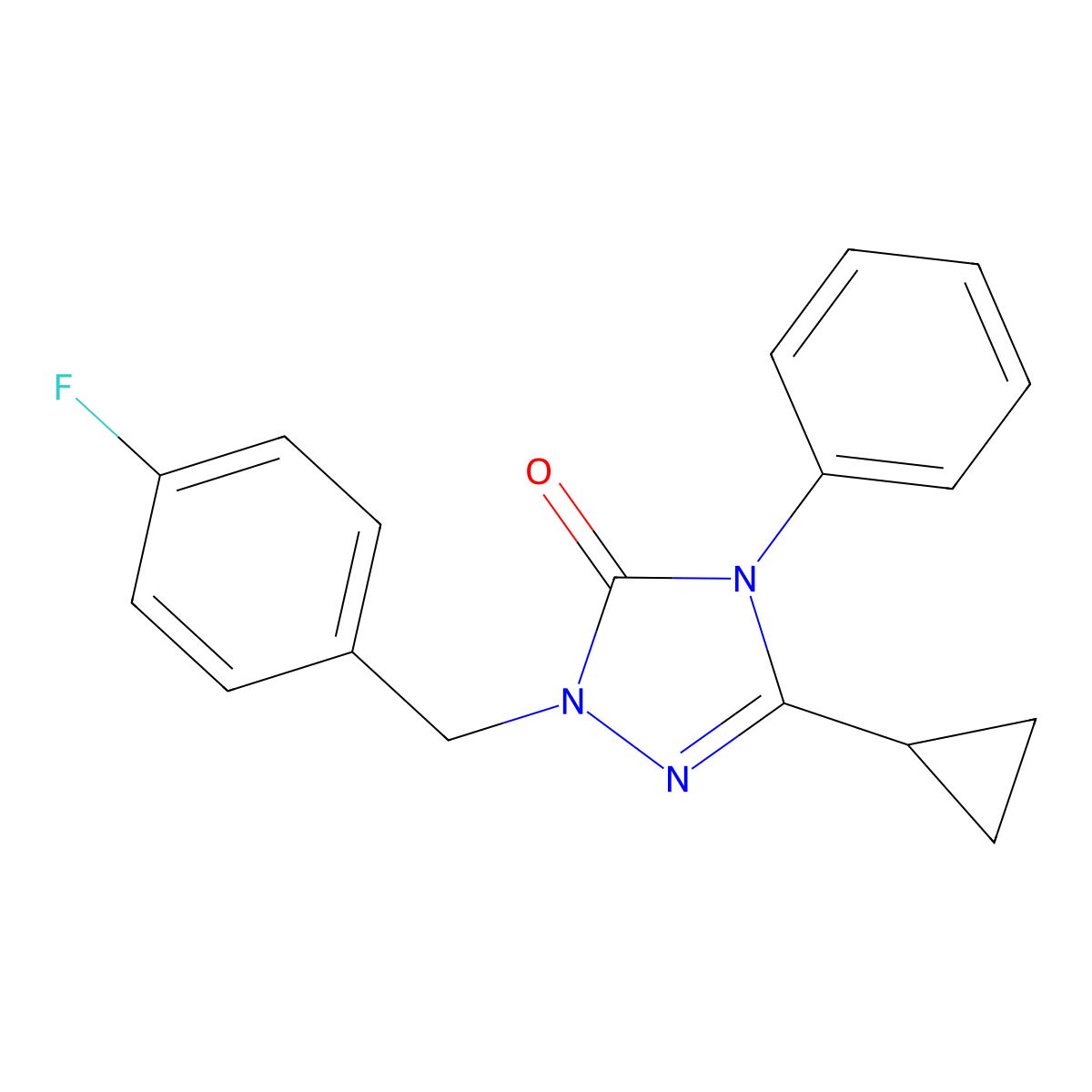 3-cyclopropyl-1-(4-fluorobenzyl)-4-phenyl-1H-1,2,4-triazol-5(4H)-one molecular structure, CAS 1396862-12-6