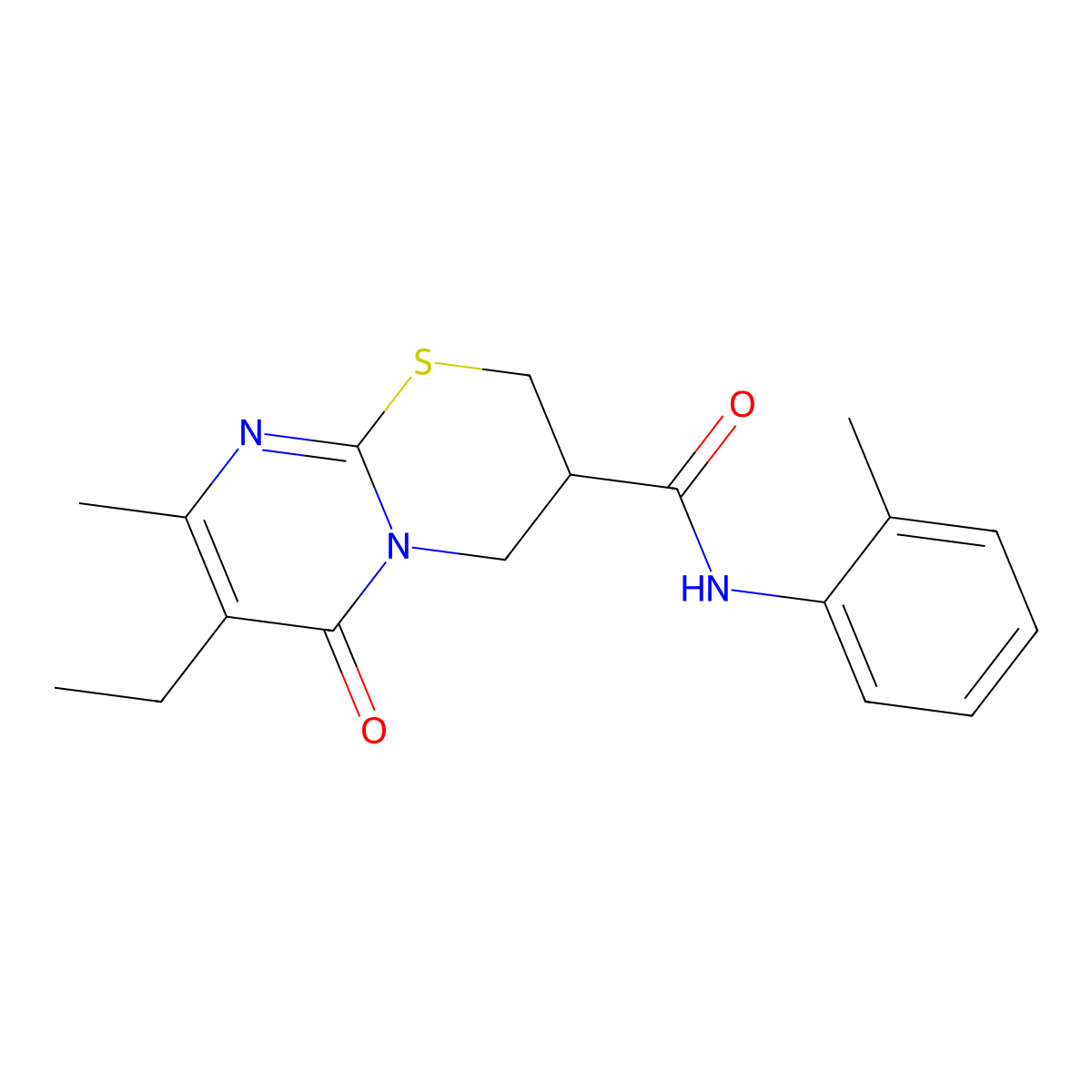7-ethyl-8-methyl-6-oxo-N-(o-tolyl)-2,3,4,6-tetrahydropyrimido[2,1-b][1,3]thiazine-3-carboxamide molecular structure, CAS 1396862-13-7