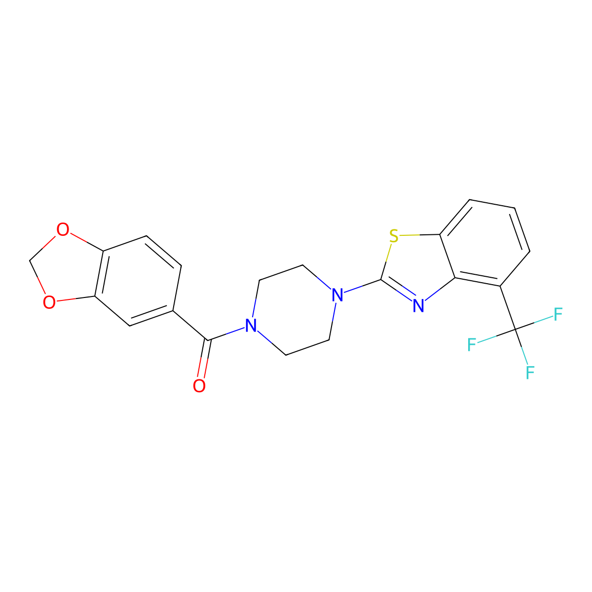 Benzo[d][1,3]dioxol-5-yl(4-(4-(trifluoromethyl)benzo[d]thiazol-2-yl)piperazin-1-yl)methanone molecular structure, CAS 1396862-14-8