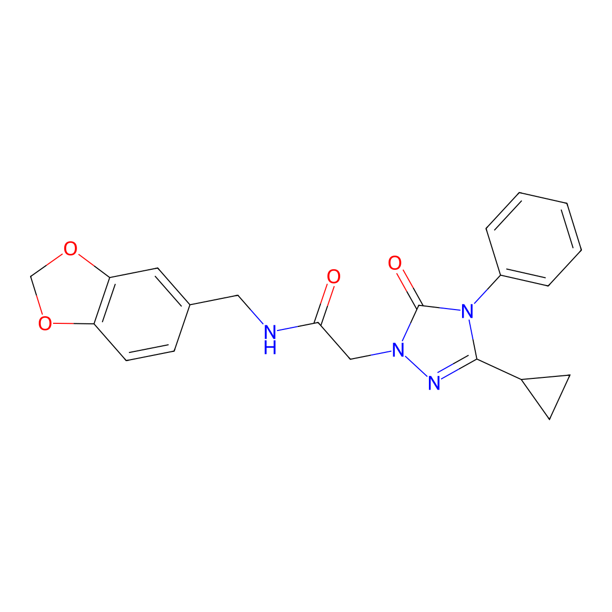 N-(benzo[d][1,3]dioxol-5-ylmethyl)-2-(3-cyclopropyl-5-oxo-4-phenyl-4,5-dihydro-1H-1,2,4-triazol-1-yl)acetamide molecular structure, CAS 1396862-20-6