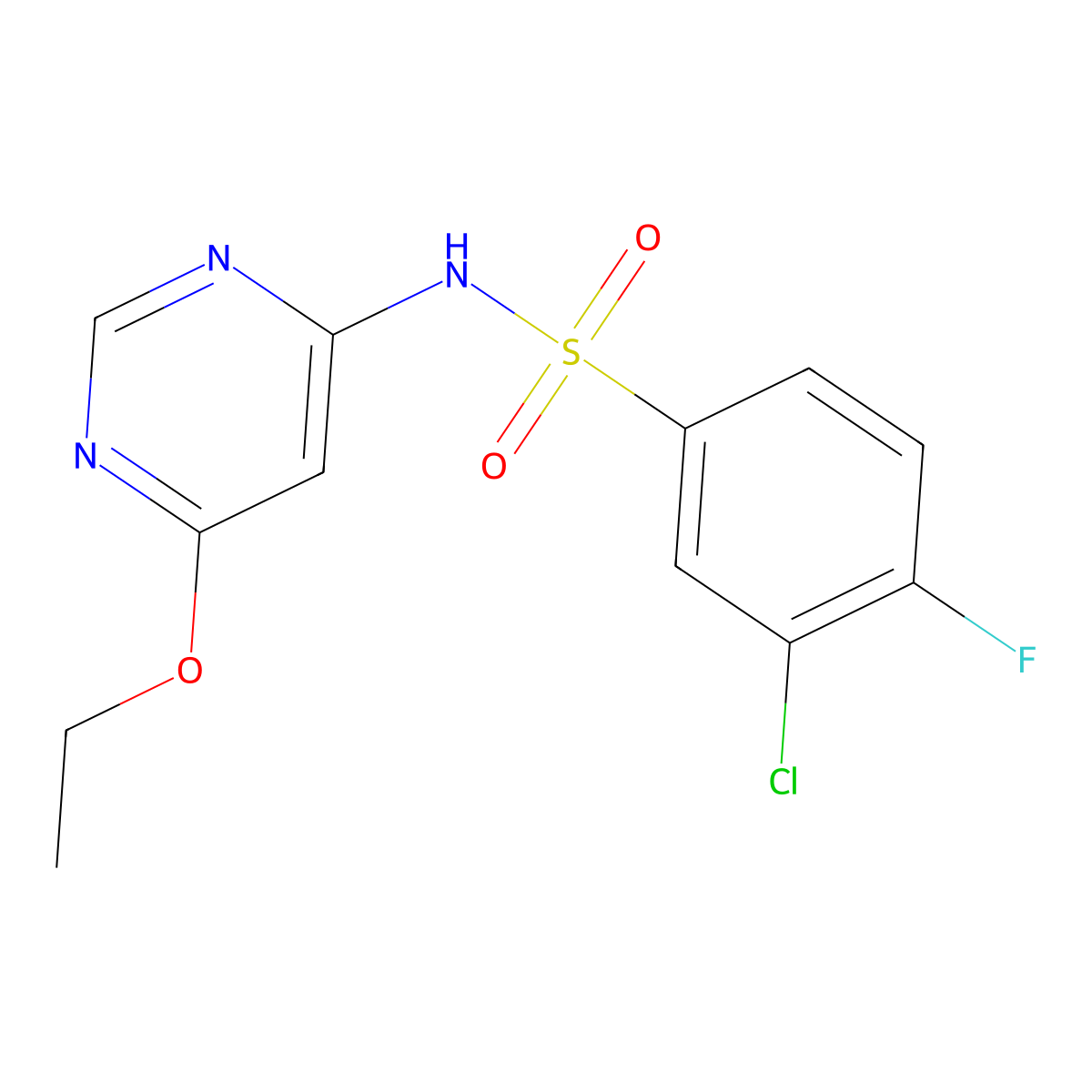 3-chloro-N-(6-ethoxypyrimidin-4-yl)-4-fluorobenzenesulfonamide molecular structure, CAS 1396862-23-9