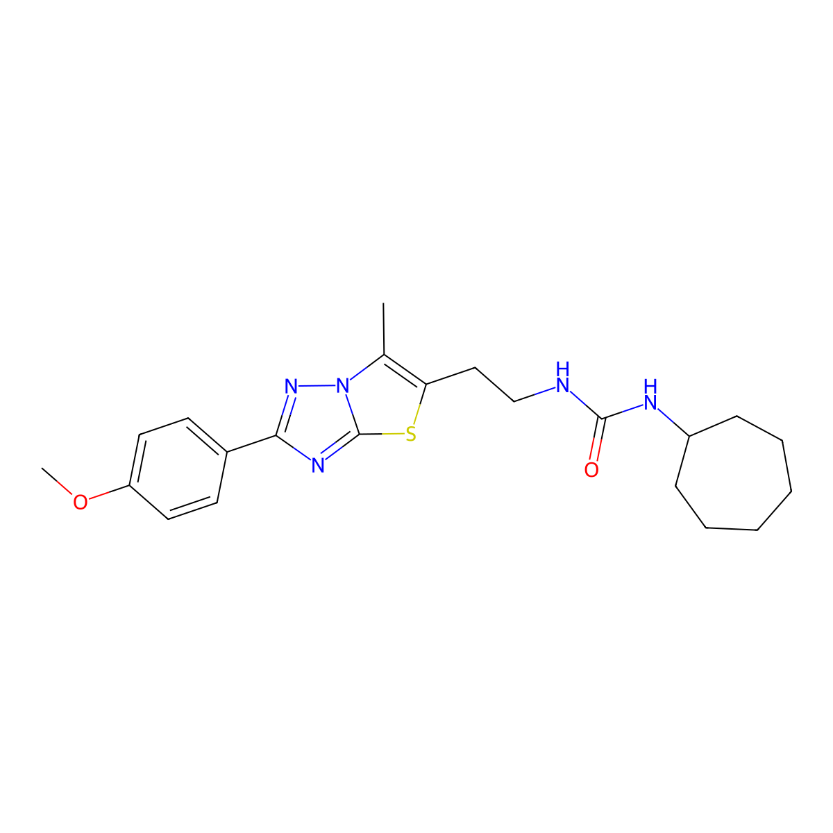 1-Cycloheptyl-3-(2-(2-(4-methoxyphenyl)-6-methylthiazolo[3,2-b][1,2,4]triazol-5-yl)ethyl)urea molecular structure, CAS 1396862-25-1