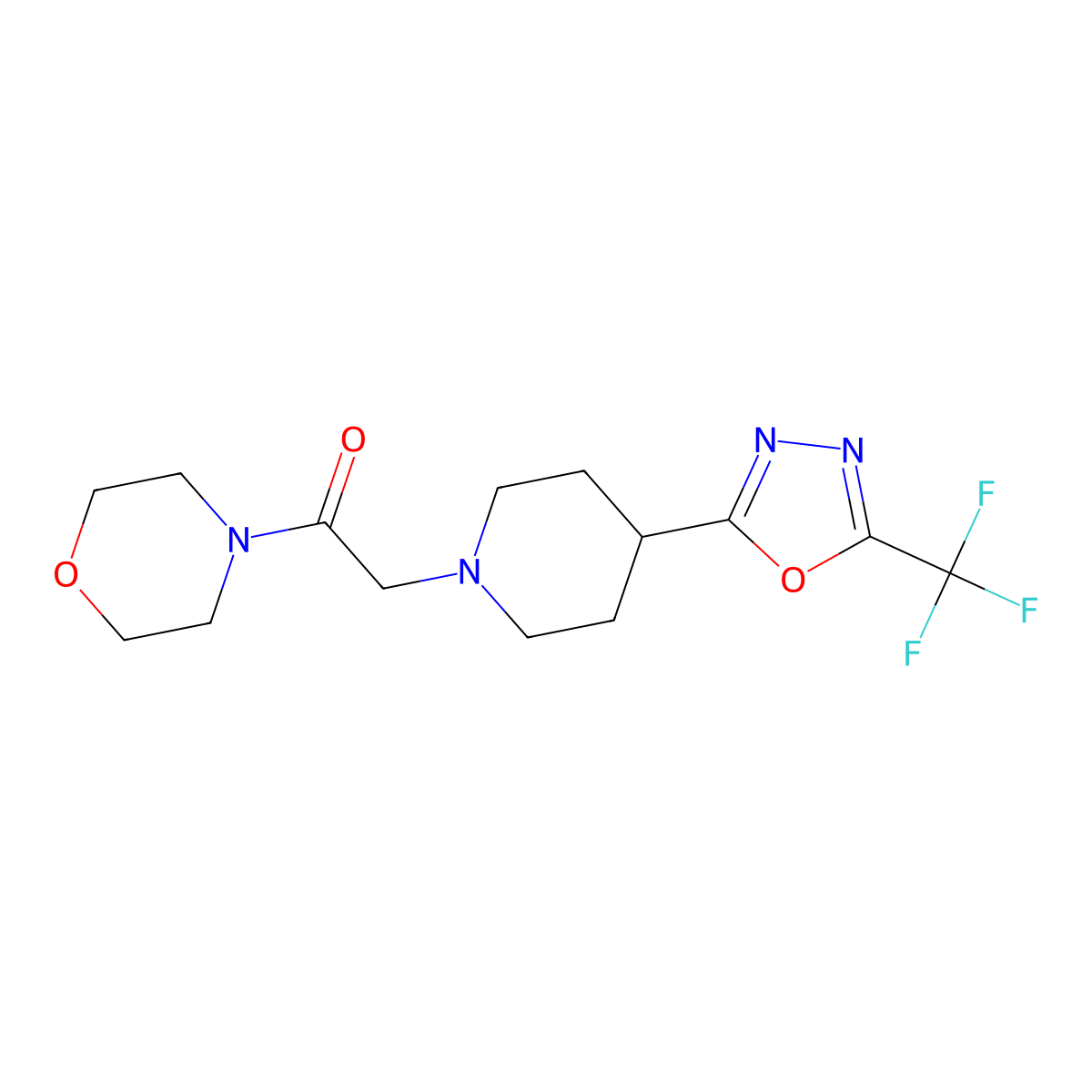 1-Morpholino-2-(4-(5-(trifluoromethyl)-1,3,4-oxadiazol-2-yl)piperidin-1-yl)ethanone molecular structure, CAS 1396862-29-5