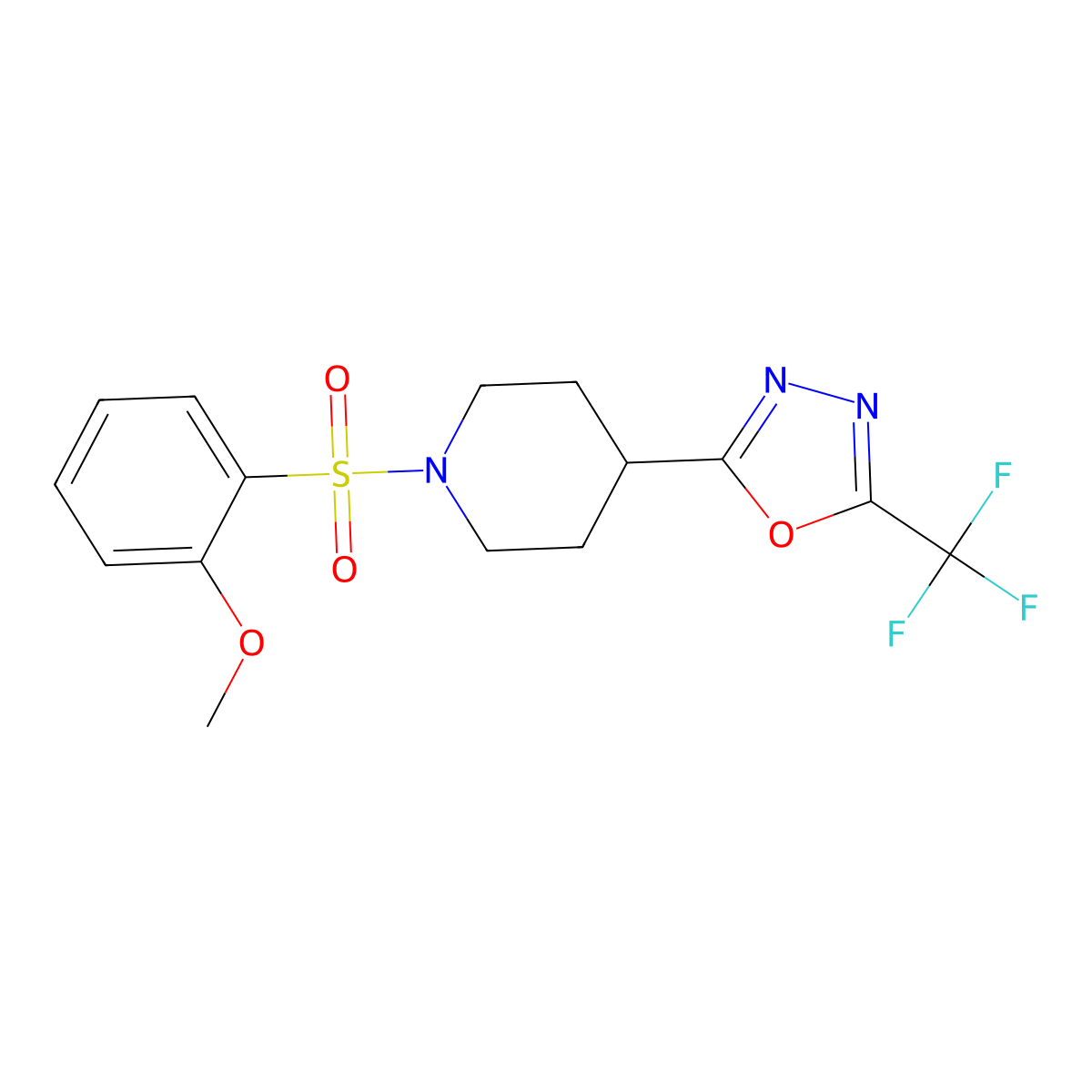 2-(1-((2-Methoxyphenyl)sulfonyl)piperidin-4-yl)-5-(trifluoromethyl)-1,3,4-oxadiazole molecular structure, CAS 1396862-32-0