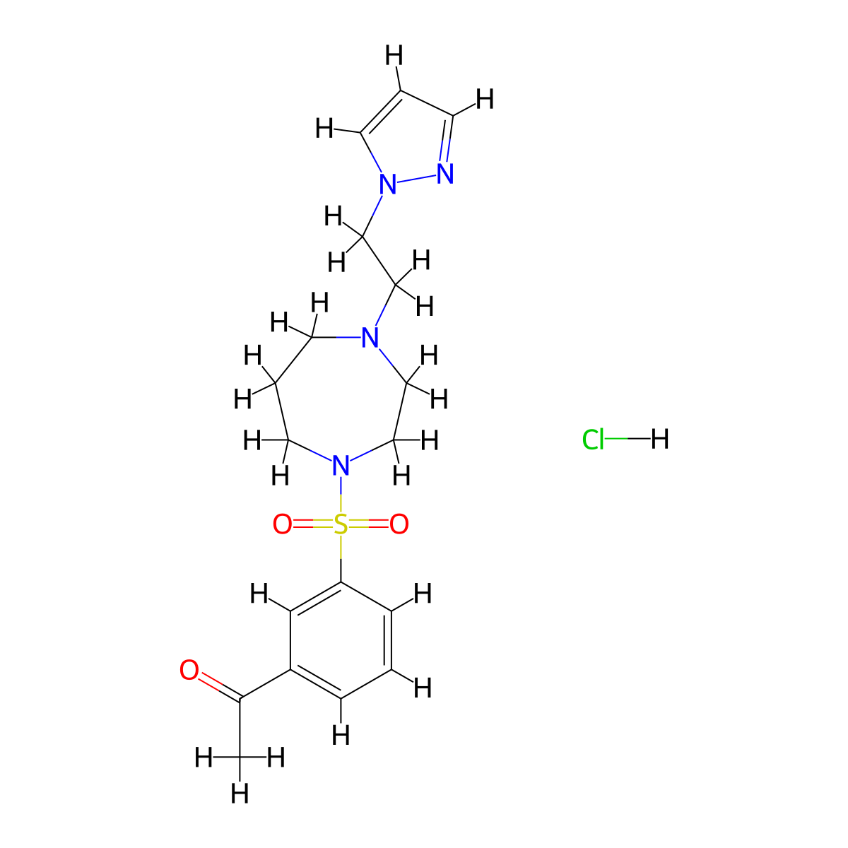 1-(3-((4-(2-(1H-pyrazol-1-yl)ethyl)-1,4-diazepan-1-yl)sulfonyl)phenyl)ethanone hydrochloride molecular structure, CAS 1396862-36-4