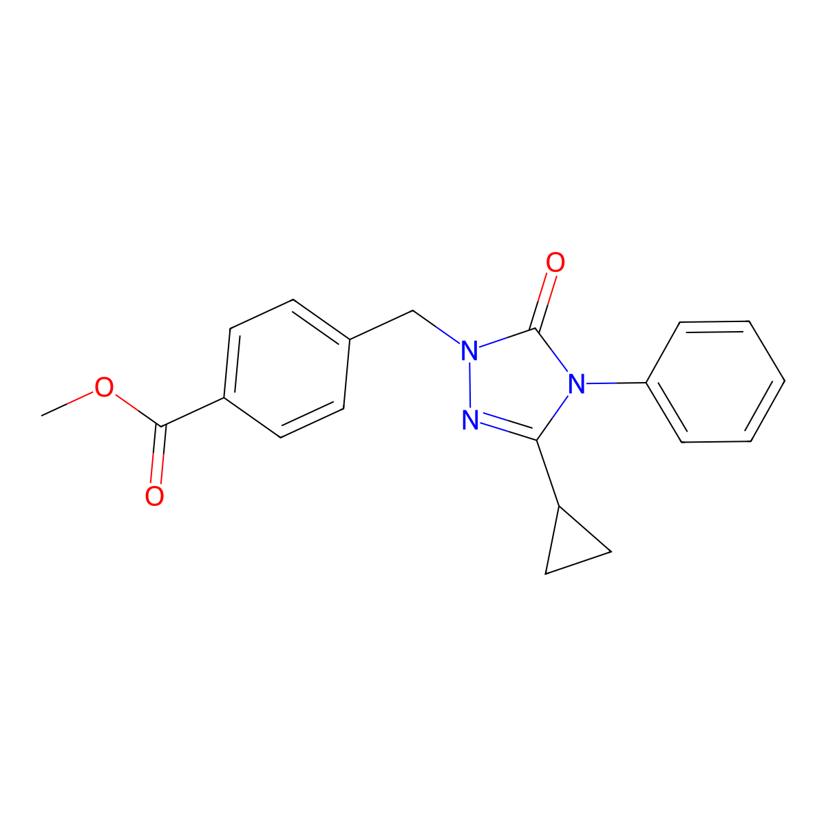 methyl 4-((3-cyclopropyl-5-oxo-4-phenyl-4,5-dihydro-1H-1,2,4-triazol-1-yl)methyl)benzoate molecular structure, CAS 1396862-37-5