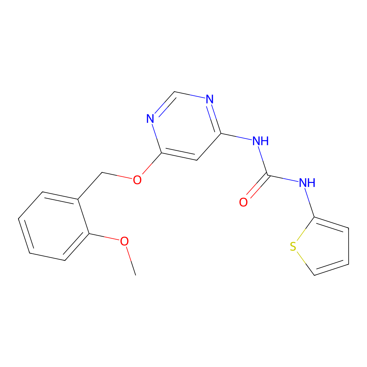 1-(6-((2-Methoxybenzyl)oxy)pyrimidin-4-yl)-3-(thiophen-2-yl)urea molecular structure, CAS 1396862-39-7