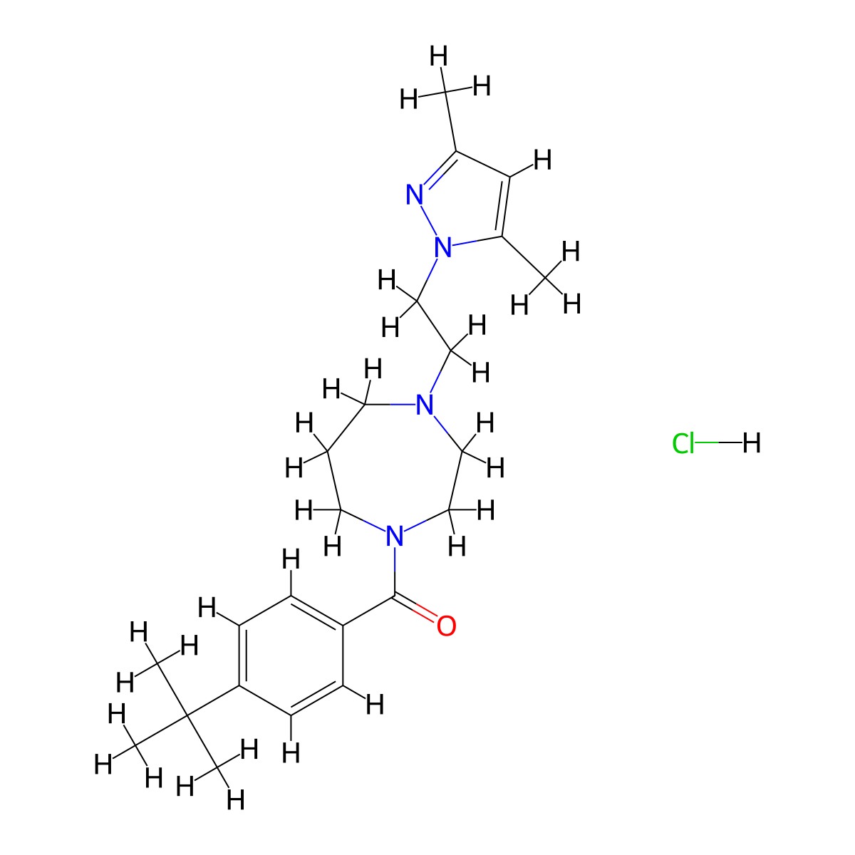 (4-(tert-butyl)phenyl)(4-(2-(3,5-dimethyl-1H-pyrazol-1-yl)ethyl)-1,4-diazepan-1-yl)methanone hydrochloride molecular structure, CAS 1396862-42-2
