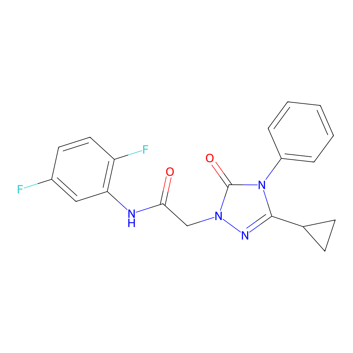 2-(3-cyclopropyl-5-oxo-4-phenyl-4,5-dihydro-1H-1,2,4-triazol-1-yl)-N-(2,5-difluorophenyl)acetamide molecular structure, CAS 1396862-43-3