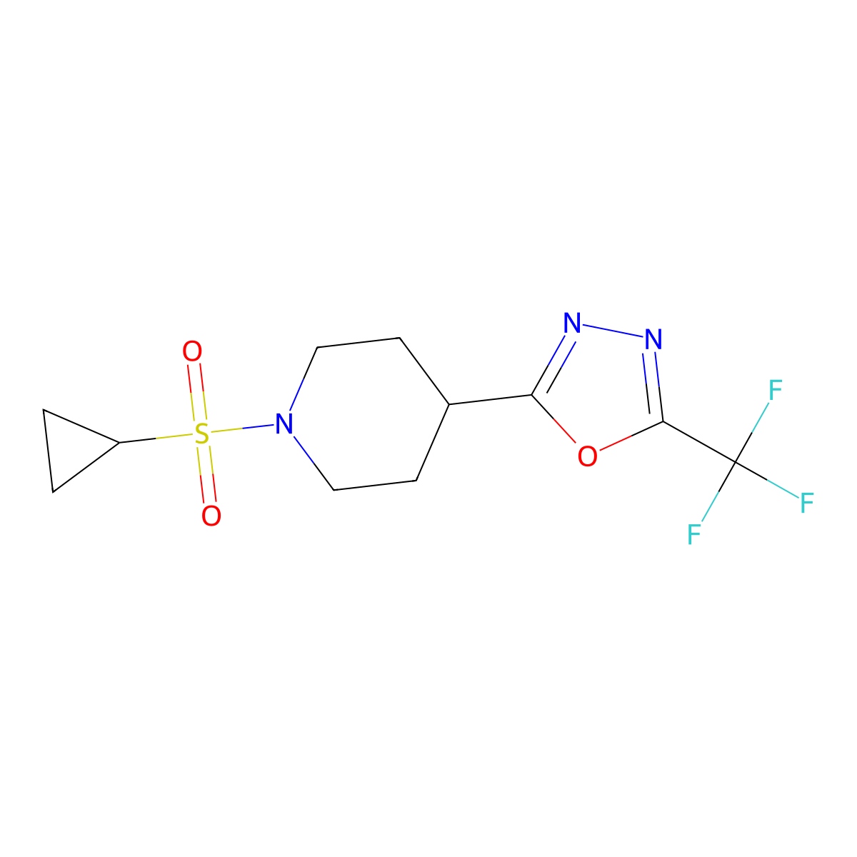2-(1-(Cyclopropylsulfonyl)piperidin-4-yl)-5-(trifluoromethyl)-1,3,4-oxadiazole molecular structure, CAS 1396862-49-9
