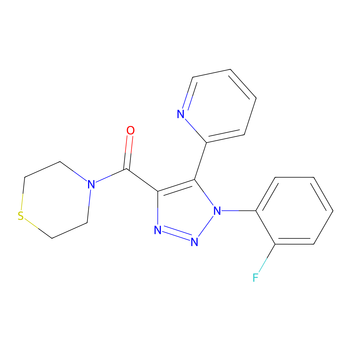 4-{[1-(2-fluorophenyl)-5-pyridin-2-yl-1H-1,2,3-triazol-4-yl]carbonyl}thiomorpholine molecular structure, CAS 1396862-50-2