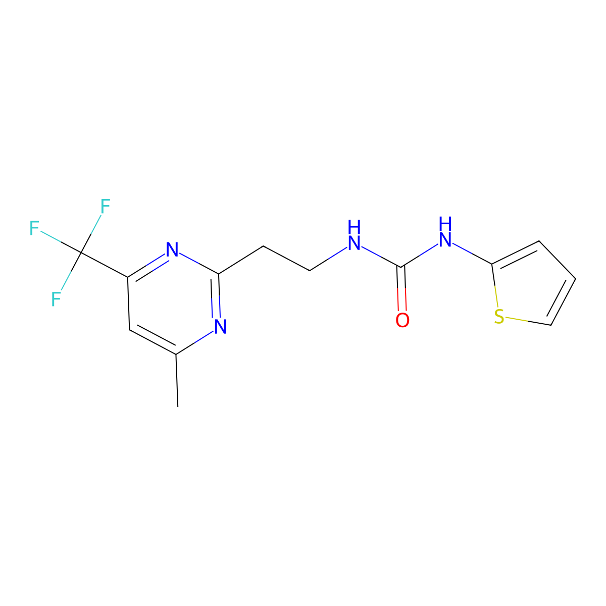 1-(2-(4-Methyl-6-(trifluoromethyl)pyrimidin-2-yl)ethyl)-3-(thiophen-2-yl)urea molecular structure, CAS 1396862-55-7