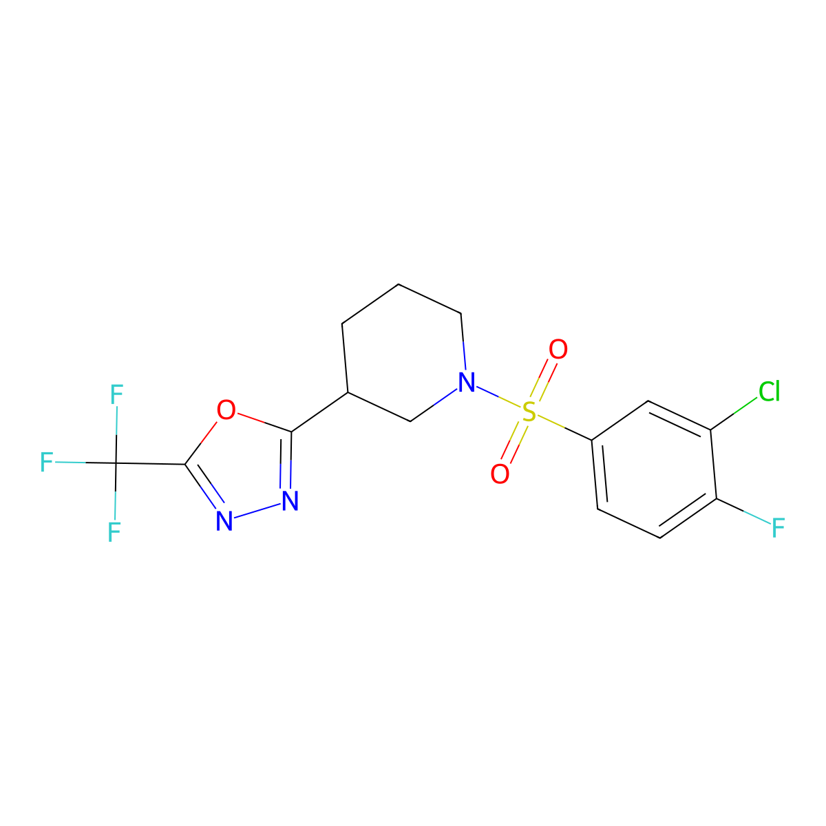 2-(1-((3-Chloro-4-fluorophenyl)sulfonyl)piperidin-3-yl)-5-(trifluoromethyl)-1,3,4-oxadiazole molecular structure, CAS 1396862-56-8