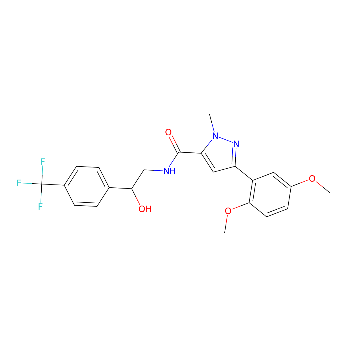 3-(2,5-dimethoxyphenyl)-N-{2-hydroxy-2-[4-(trifluoromethyl)phenyl]ethyl}-1-methyl-1H-pyrazole-5-carboxamide molecular structure, CAS 1396862-57-9
