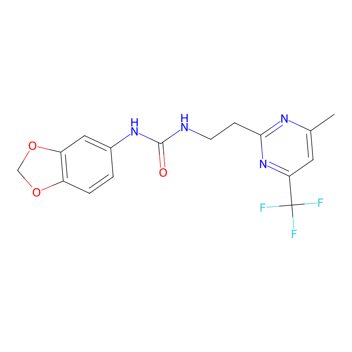 1-(Benzo[d][1,3]dioxol-5-yl)-3-(2-(4-methyl-6-(trifluoromethyl)pyrimidin-2-yl)ethyl)urea molecular structure, CAS 1396862-61-5