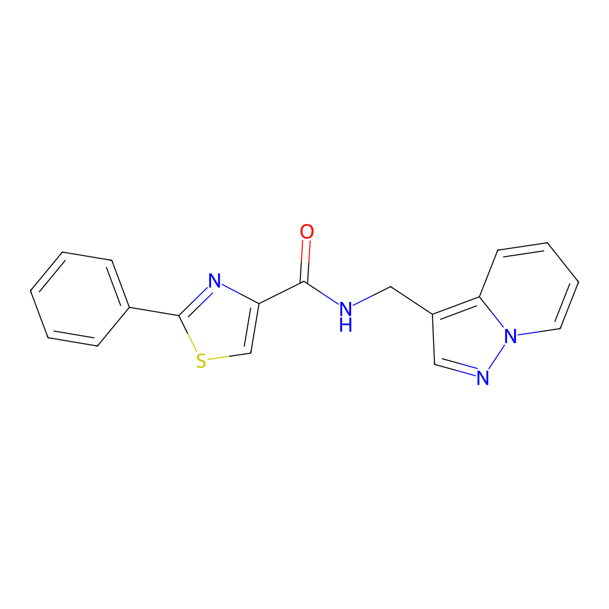 2-phenyl-N-(pyrazolo[1,5-a]pyridin-3-ylmethyl)thiazole-4-carboxamide molecular structure, CAS 1396862-63-7