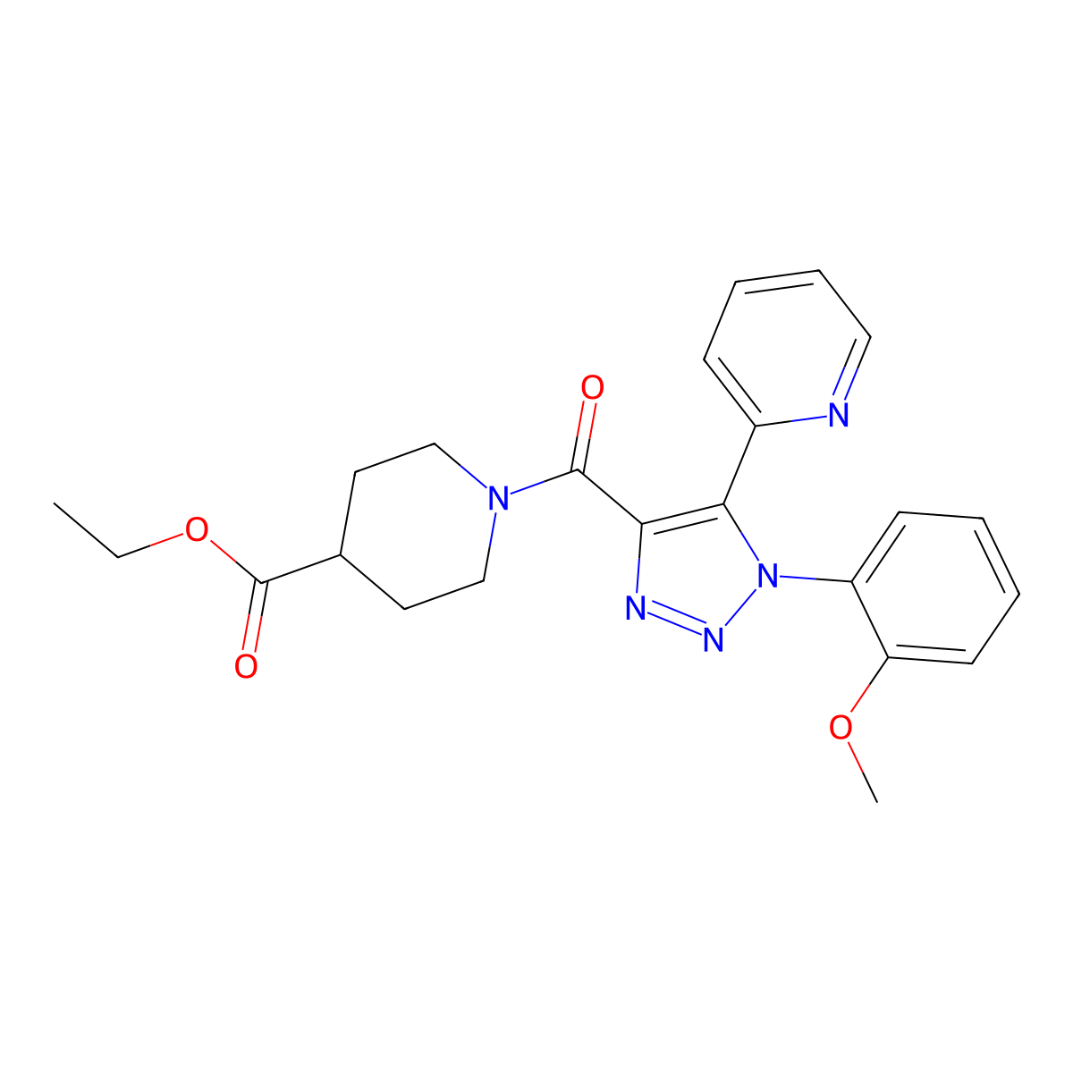 ethyl 1-(1-(2-methoxyphenyl)-5-(pyridin-2-yl)-1H-1,2,3-triazole-4-carbonyl)piperidine-4-carboxylate molecular structure, CAS 1396862-70-6