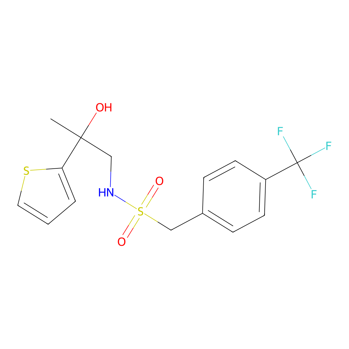 N-[2-hydroxy-2-(thiophen-2-yl)propyl]-1-[4-(trifluoromethyl)phenyl]methanesulfonamide molecular structure, CAS 1396862-72-8