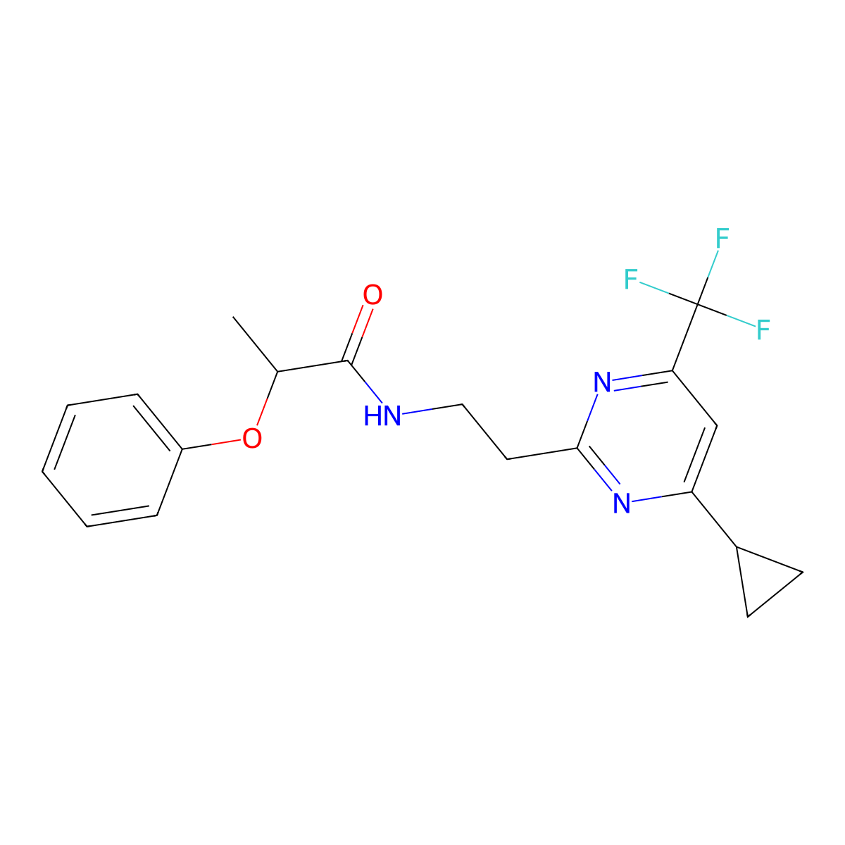 N-{2-[4-cyclopropyl-6-(trifluoromethyl)pyrimidin-2-yl]ethyl}-2-phenoxypropanamide molecular structure, CAS 1396862-76-2