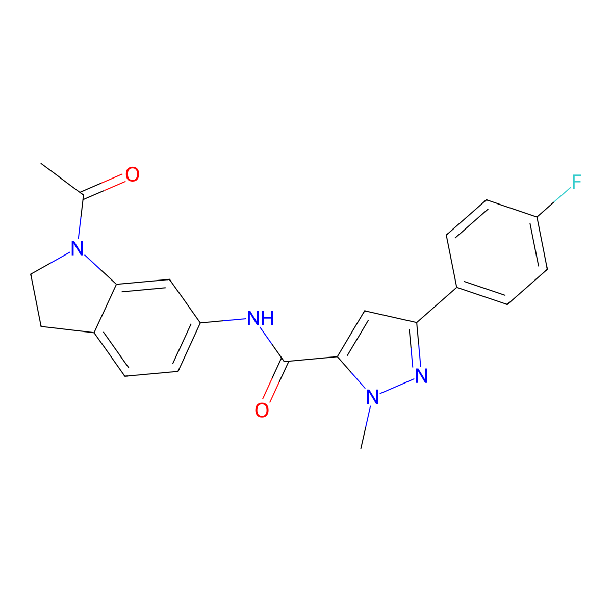 N-(1-acetylindolin-6-yl)-3-(4-fluorophenyl)-1-methyl-1H-pyrazole-5-carboxamide molecular structure, CAS 1396862-83-1