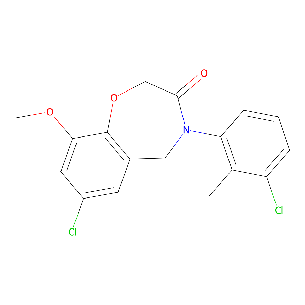 7-chloro-4-(3-chloro-2-methylphenyl)-9-methoxy-4,5-dihydro-1,4-benzoxazepin-3(2H)-one molecular structure, CAS 1396862-86-4