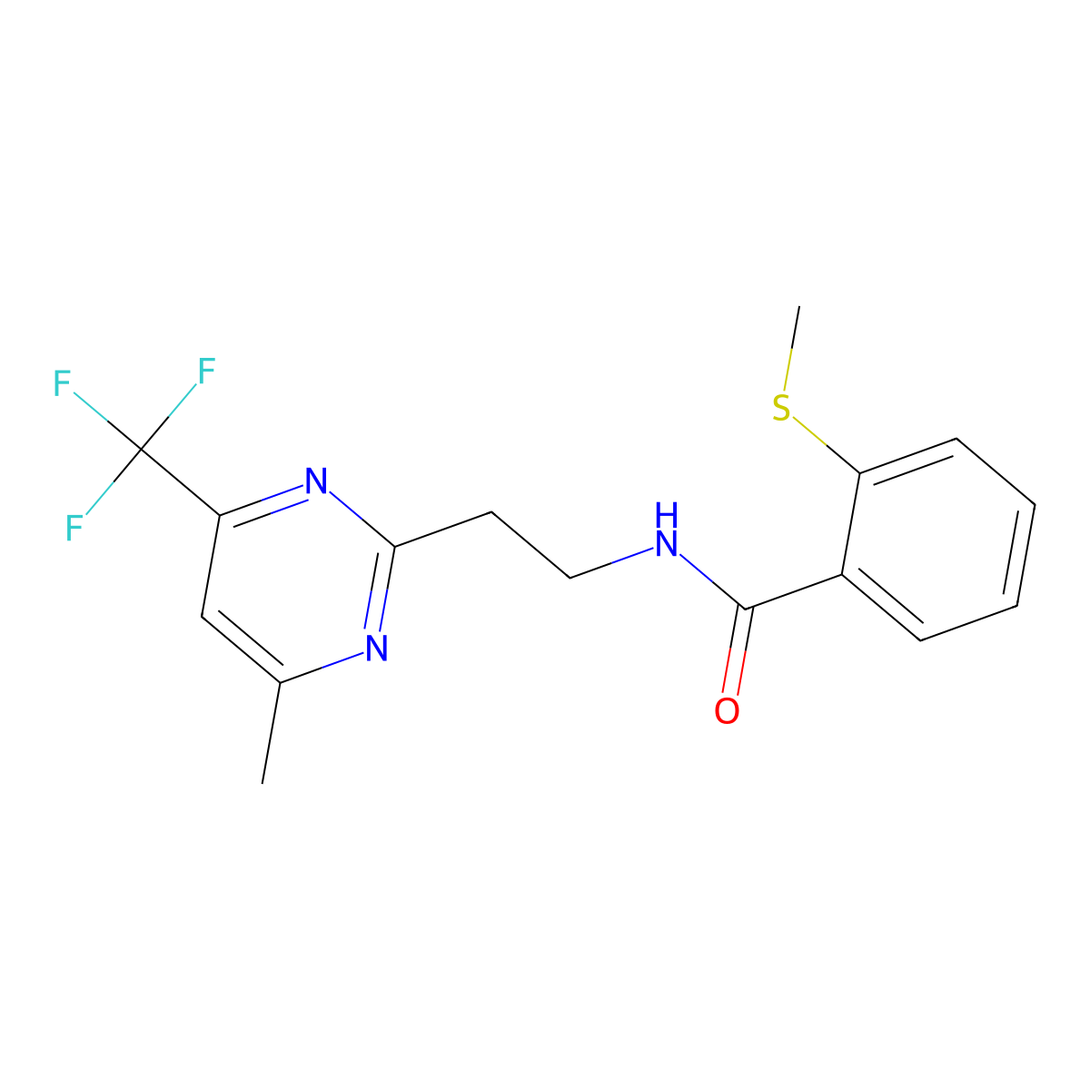 N-(2-(4-methyl-6-(trifluoromethyl)pyrimidin-2-yl)ethyl)-2-(methylthio)benzamide molecular structure, CAS 1396862-90-0