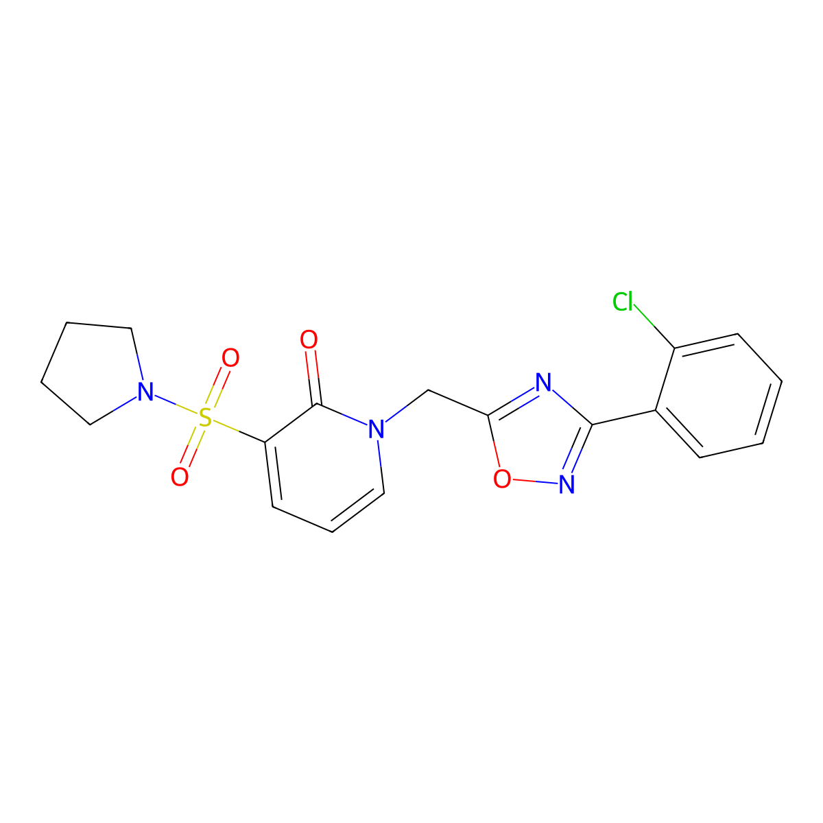 1-((3-(2-chlorophenyl)-1,2,4-oxadiazol-5-yl)methyl)-3-(pyrrolidin-1-ylsulfonyl)pyridin-2(1H)-one molecular structure, CAS 1396862-96-6