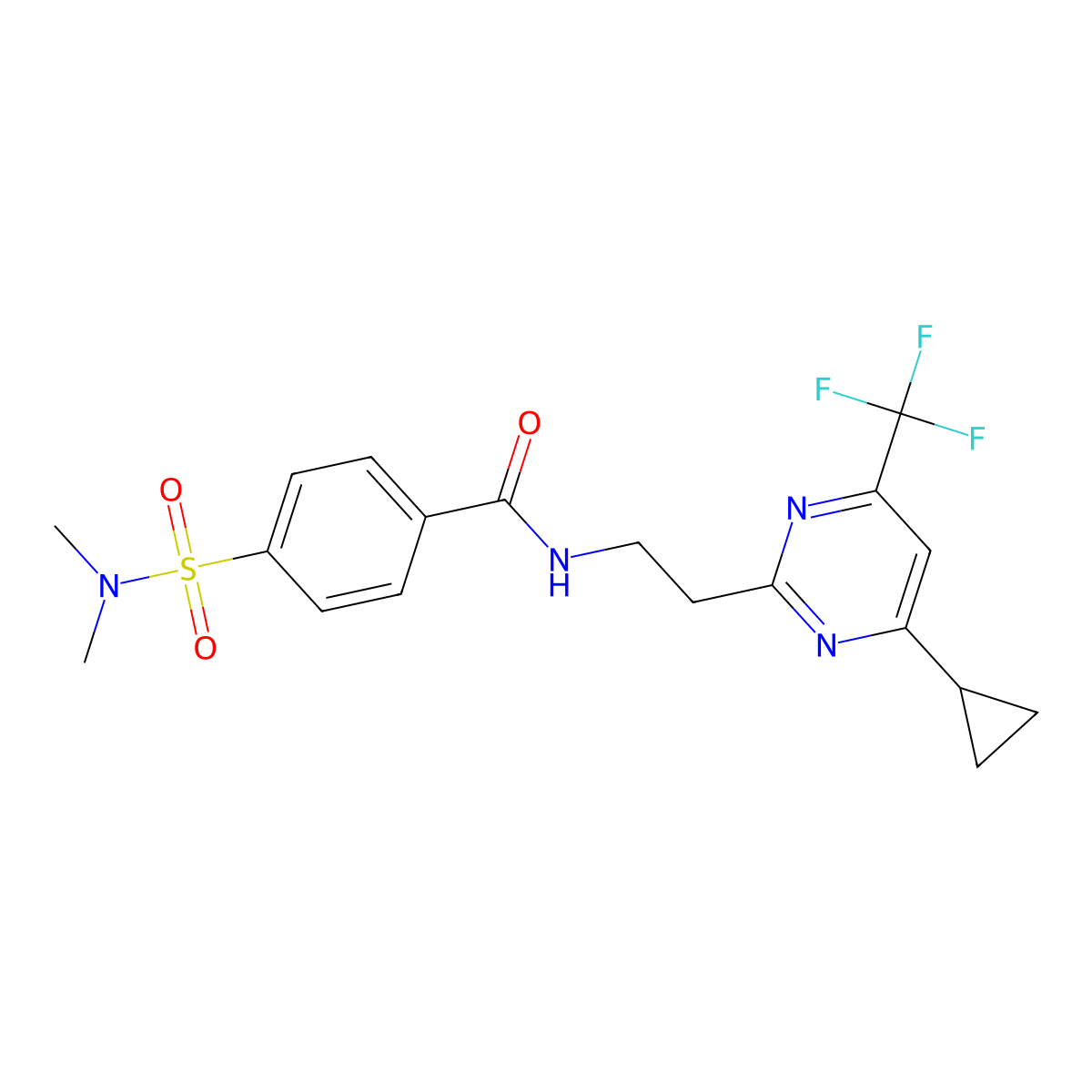 N-(2-(4-cyclopropyl-6-(trifluoromethyl)pyrimidin-2-yl)ethyl)-4-(N,N-dimethylsulfamoyl)benzamide molecular structure, CAS 1396862-97-7