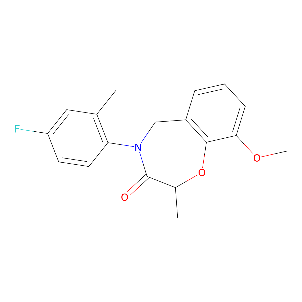 4-(4-fluoro-2-methylphenyl)-9-methoxy-2-methyl-4,5-dihydro-1,4-benzoxazepin-3(2H)-one molecular structure, CAS 1396862-99-9
