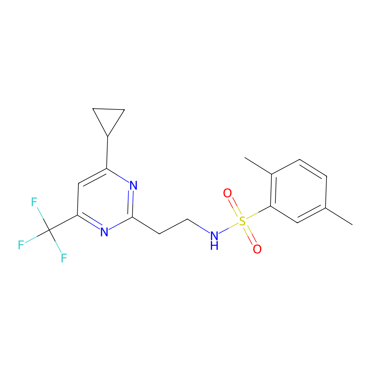 N-(2-(4-cyclopropyl-6-(trifluoromethyl)pyrimidin-2-yl)ethyl)-2,5-dimethylbenzenesulfonamide molecular structure, CAS 1396863-03-8