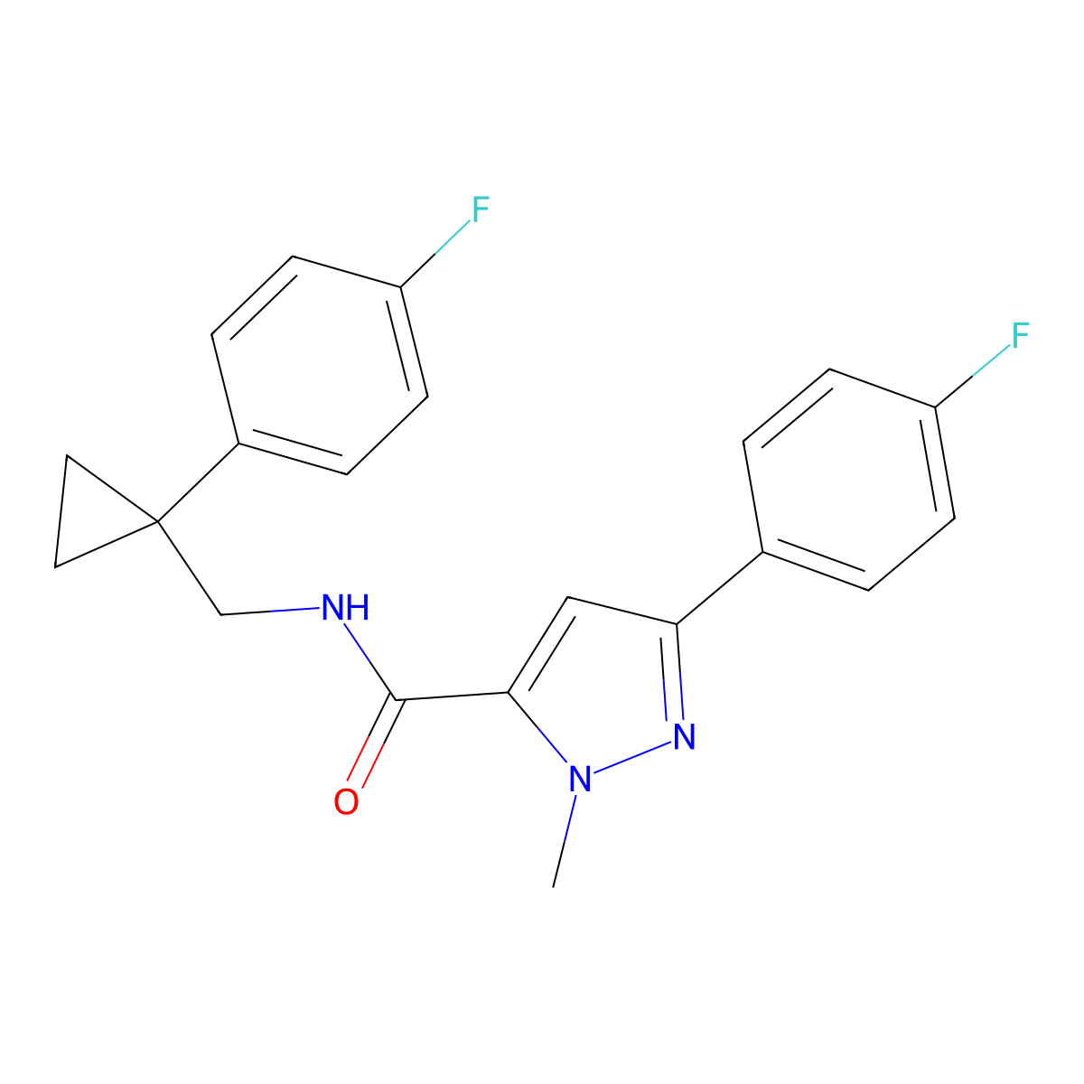 3-(4-fluorophenyl)-N-{[1-(4-fluorophenyl)cyclopropyl]methyl}-1-methyl-1H-pyrazole-5-carboxamide molecular structure, CAS 1396863-08-3