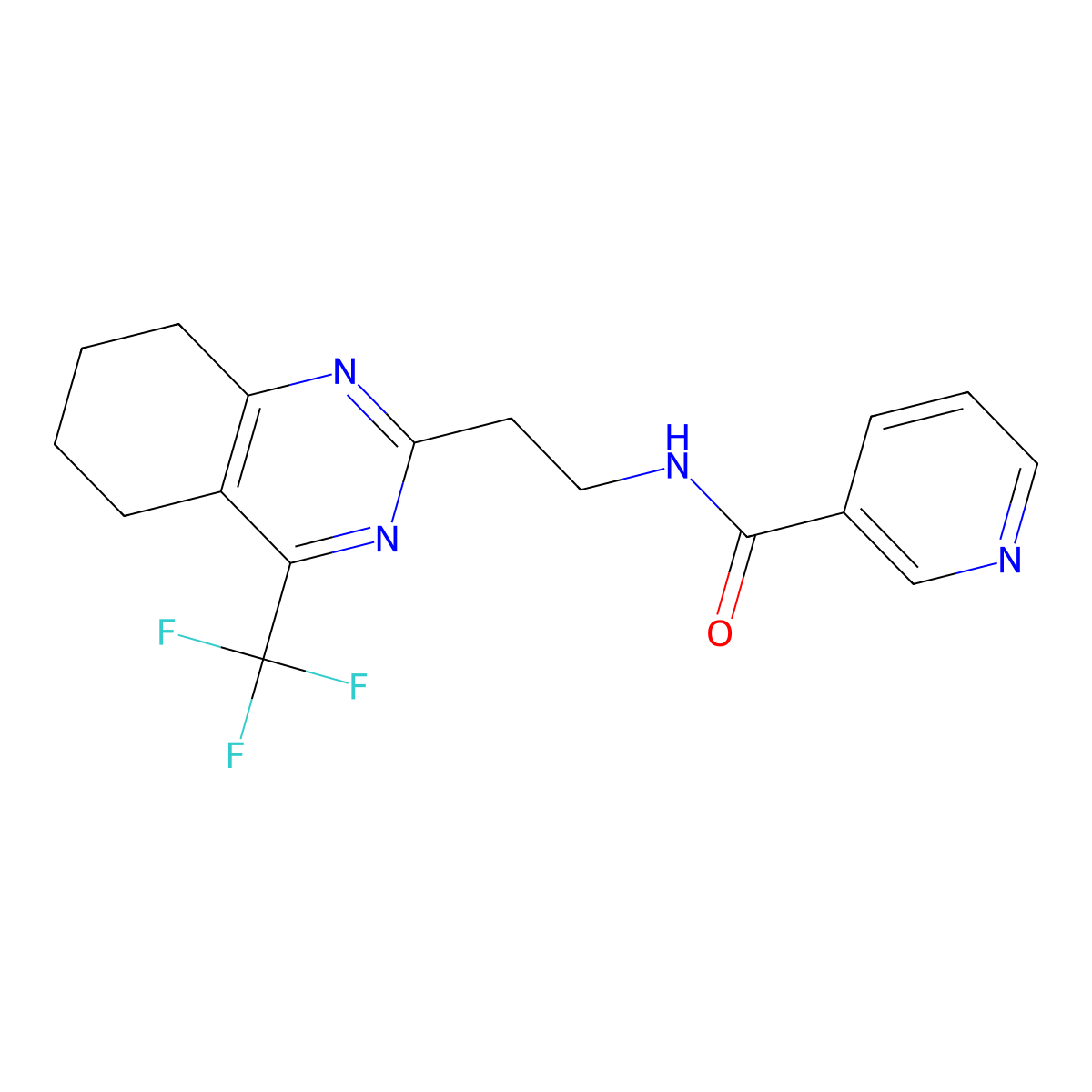 N-(2-(4-(trifluoromethyl)-5,6,7,8-tetrahydroquinazolin-2-yl)ethyl)nicotinamide molecular structure, CAS 1396863-09-4