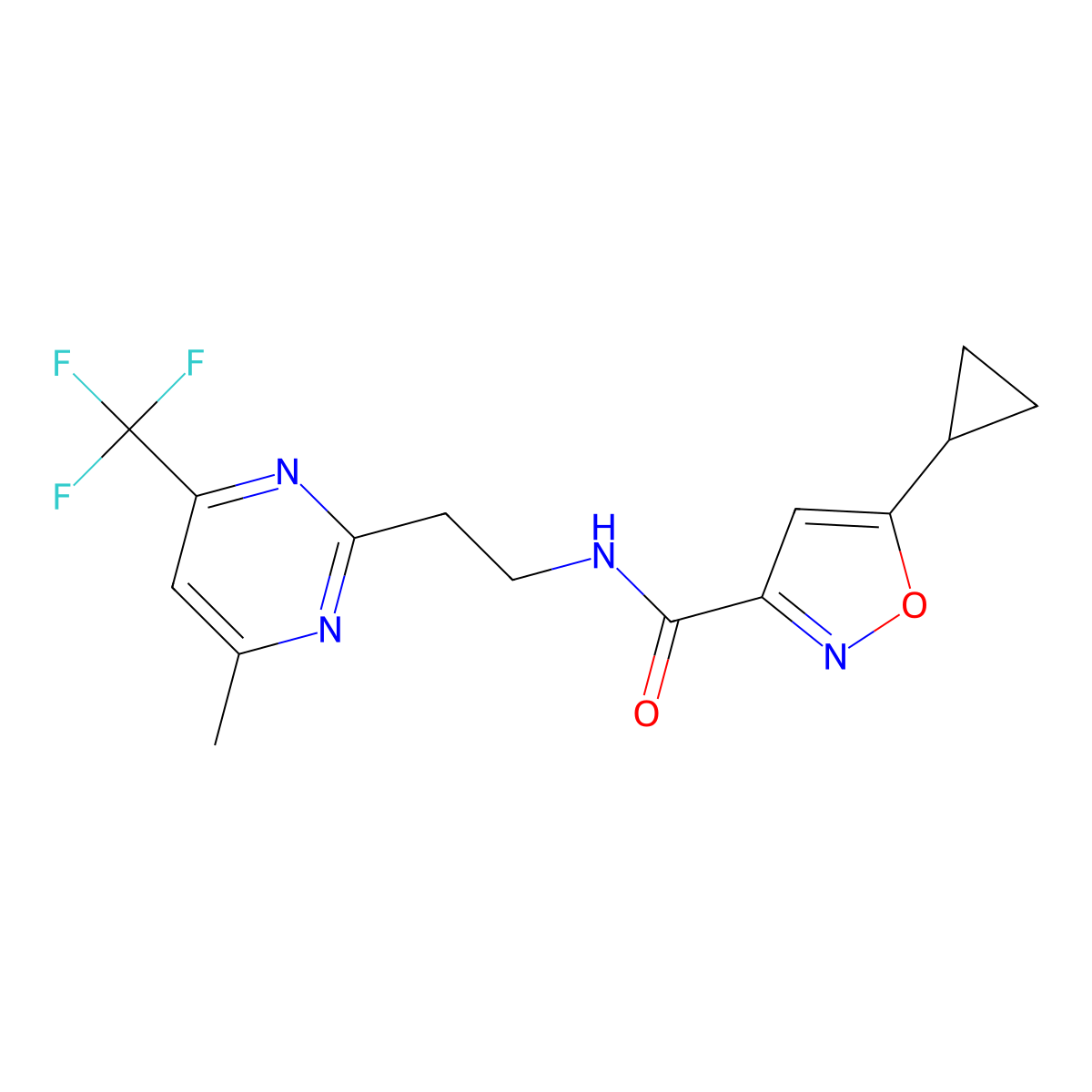 5-cyclopropyl-N-(2-(4-methyl-6-(trifluoromethyl)pyrimidin-2-yl)ethyl)isoxazole-3-carboxamide molecular structure, CAS 1396863-14-1
