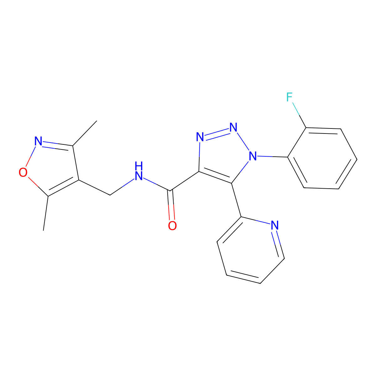 N-[(3,5-dimethylisoxazol-4-yl)methyl]-1-(2-fluorophenyl)-5-pyridin-2-yl-1H-1,2,3-triazole-4-carboxamide molecular structure, CAS 1396863-17-4
