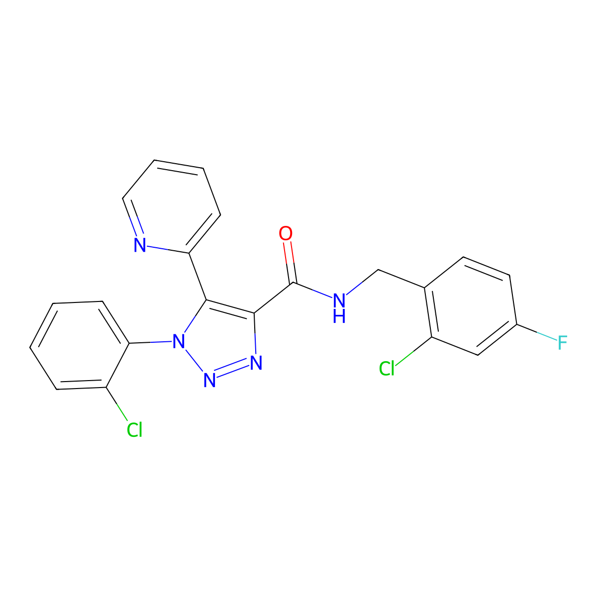 N-(2-chloro-4-fluorobenzyl)-1-(2-chlorophenyl)-5-pyridin-2-yl-1H-1,2,3-triazole-4-carboxamide molecular structure, CAS 1396863-23-2