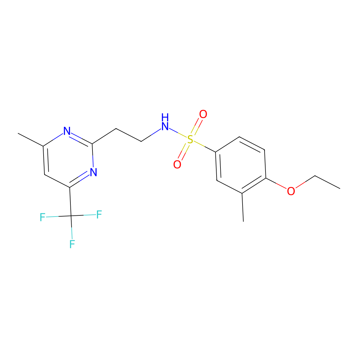 4-ethoxy-3-methyl-N-(2-(4-methyl-6-(trifluoromethyl)pyrimidin-2-yl)ethyl)benzenesulfonamide molecular structure, CAS 1396863-25-4