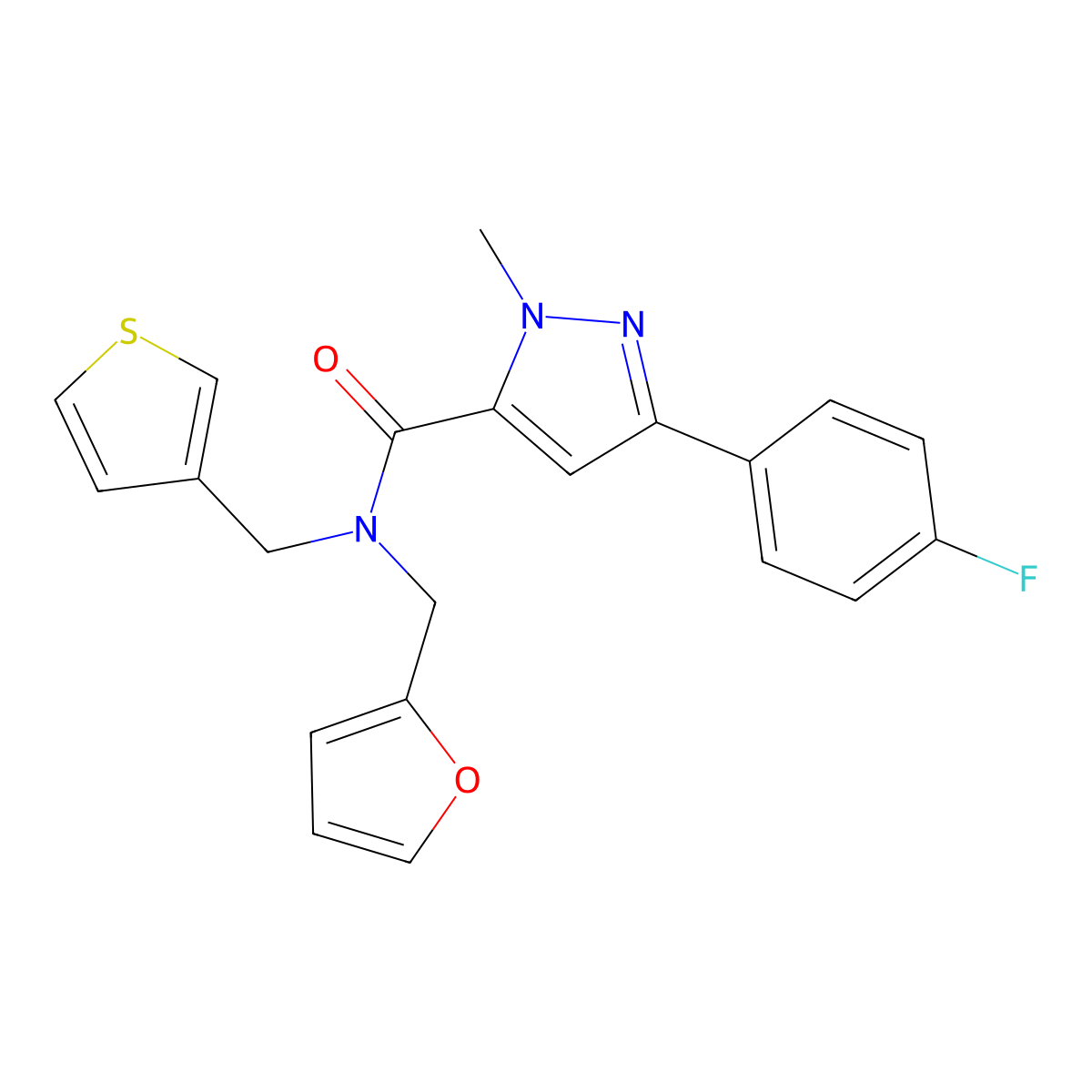3-(4-fluorophenyl)-N-(furan-2-ylmethyl)-1-methyl-N-(thiophen-3-ylmethyl)-1H-pyrazole-5-carboxamide molecular structure, CAS 1396863-26-5