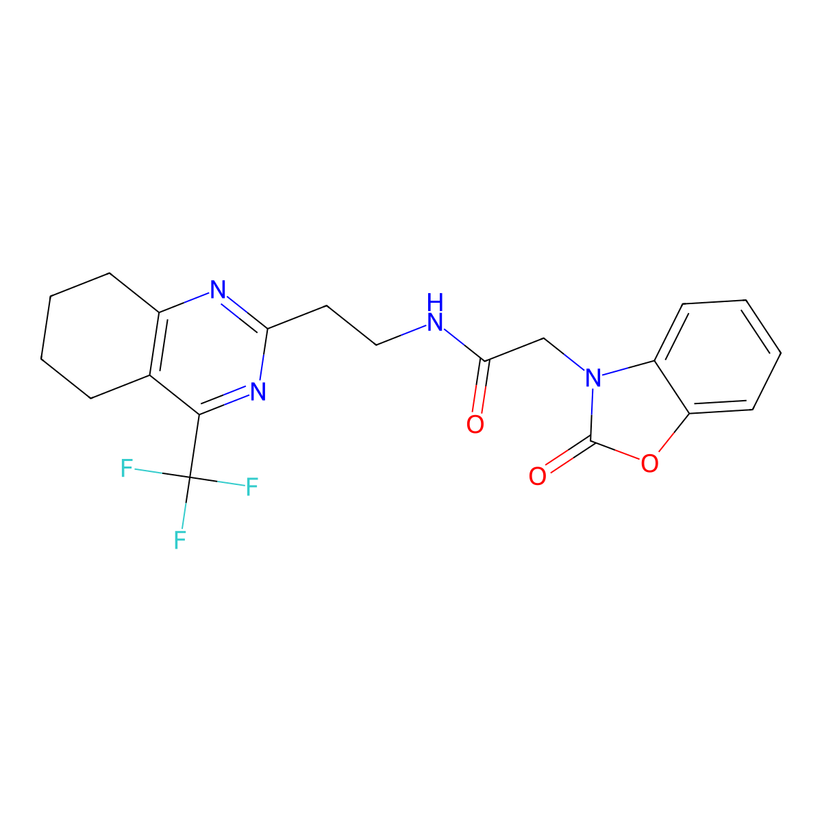 2-(2-oxobenzo[d]oxazol-3(2H)-yl)-N-(2-(4-(trifluoromethyl)-5,6,7,8-tetrahydroquinazolin-2-yl)ethyl)acetamide molecular structure, CAS 1396863-29-8