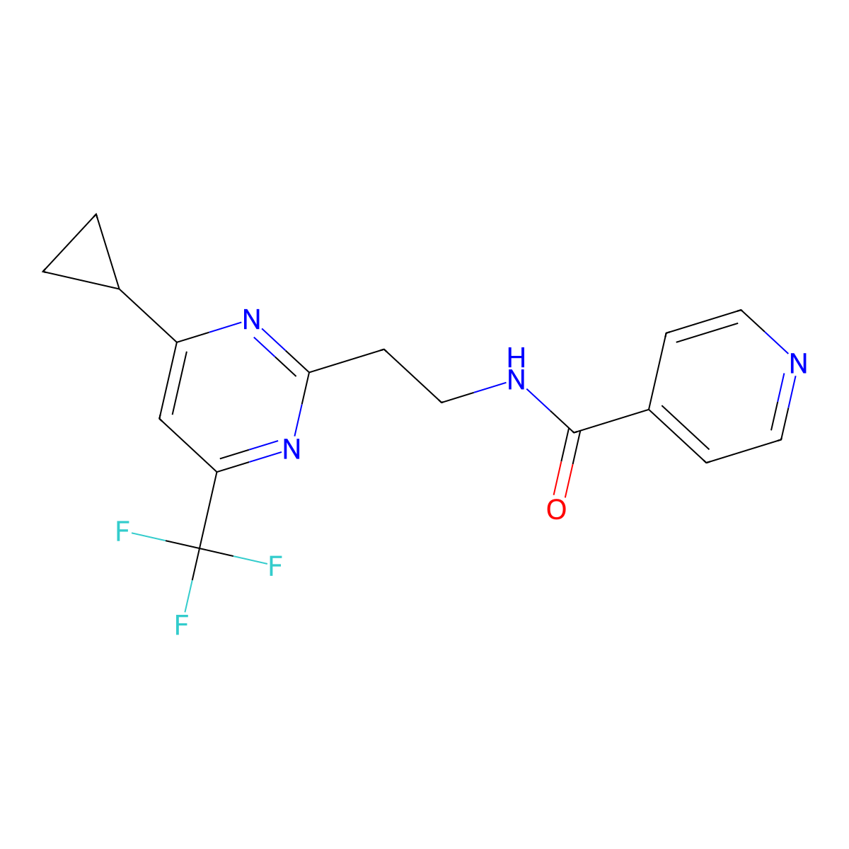 N-(2-(4-cyclopropyl-6-(trifluoromethyl)pyrimidin-2-yl)ethyl)isonicotinamide molecular structure, CAS 1396863-30-1