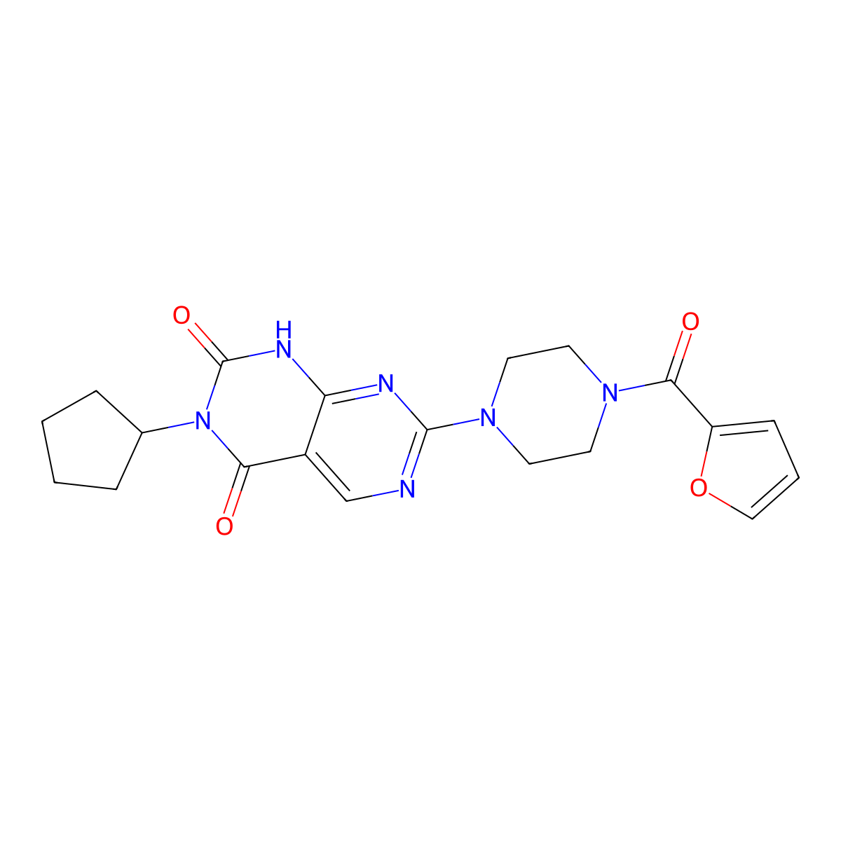 3-cyclopentyl-7-[4-(2-furoyl)piperazin-1-yl]pyrimido[4,5-d]pyrimidine-2,4(1H,3H)-dione molecular structure, CAS 1396863-32-3