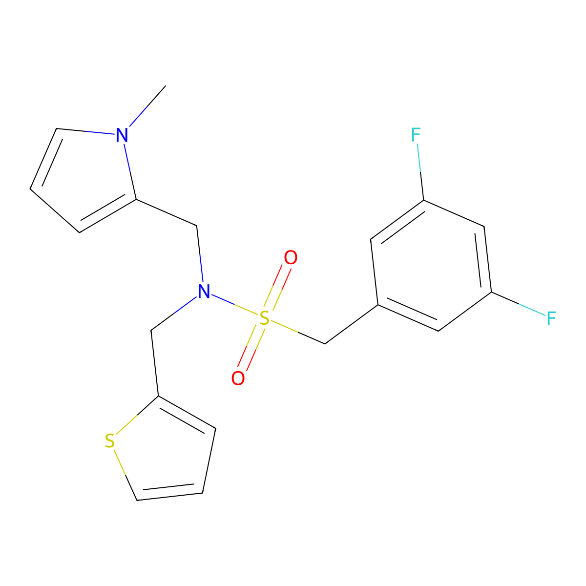 1-(3,5-difluorophenyl)-N-((1-methyl-1H-pyrrol-2-yl)methyl)-N-(thiophen-2-ylmethyl)methanesulfonamide molecular structure, CAS 1396863-33-4
