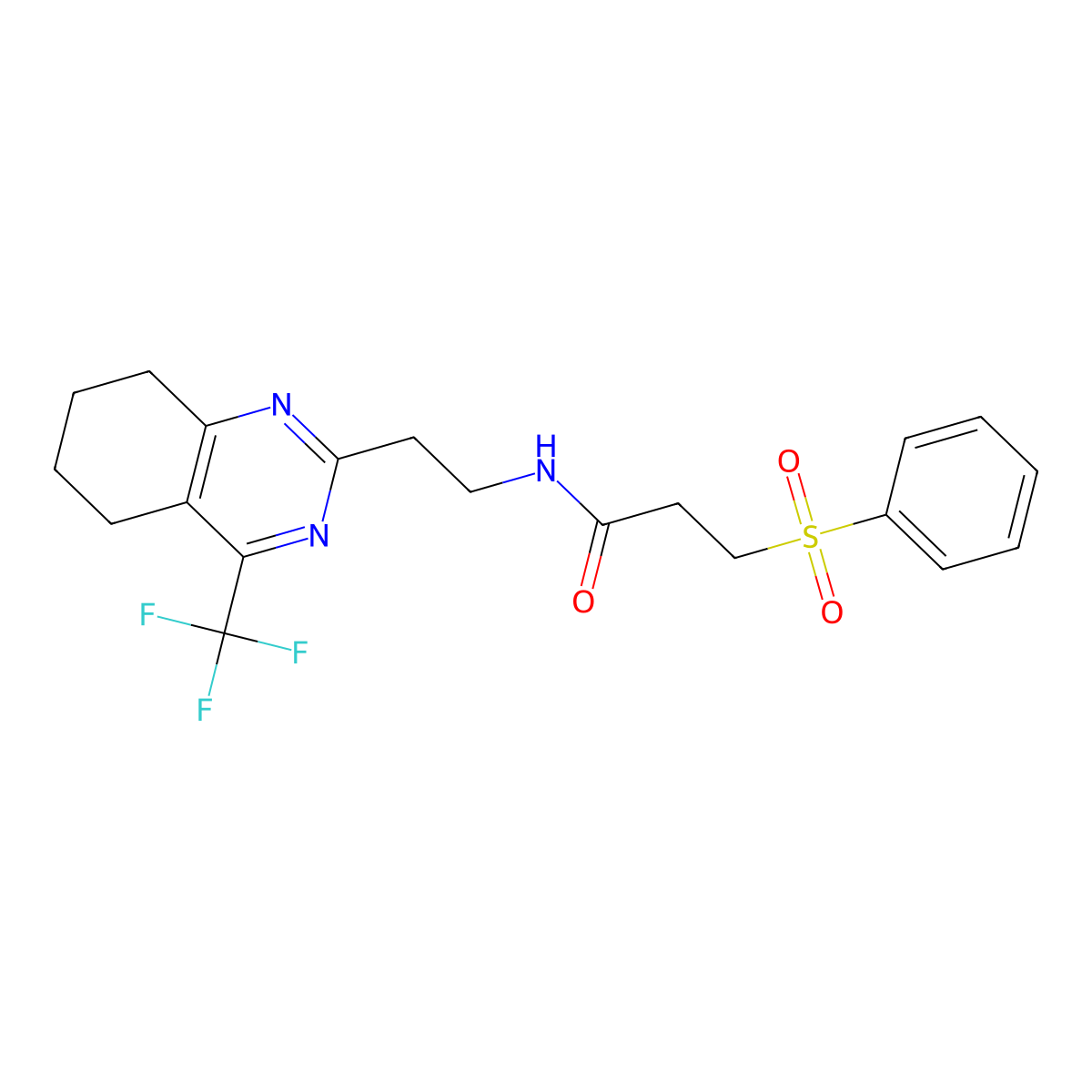 3-(phenylsulfonyl)-N-(2-(4-(trifluoromethyl)-5,6,7,8-tetrahydroquinazolin-2-yl)ethyl)propanamide molecular structure, CAS 1396863-37-8