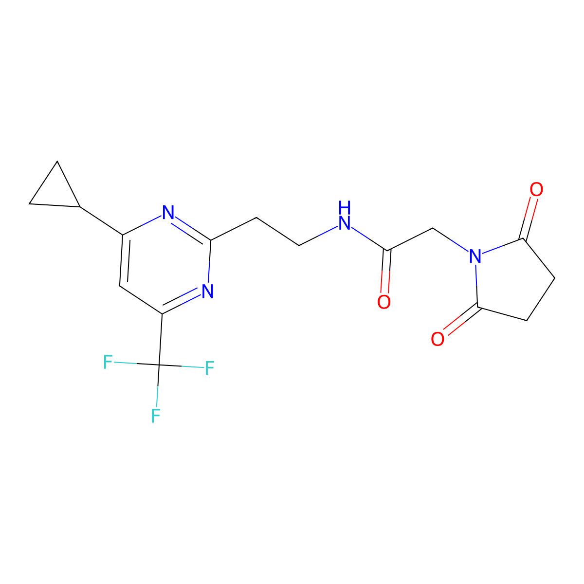 N-{2-[4-cyclopropyl-6-(trifluoromethyl)pyrimidin-2-yl]ethyl}-2-(2,5-dioxopyrrolidin-1-yl)acetamide molecular structure, CAS 1396863-39-0
