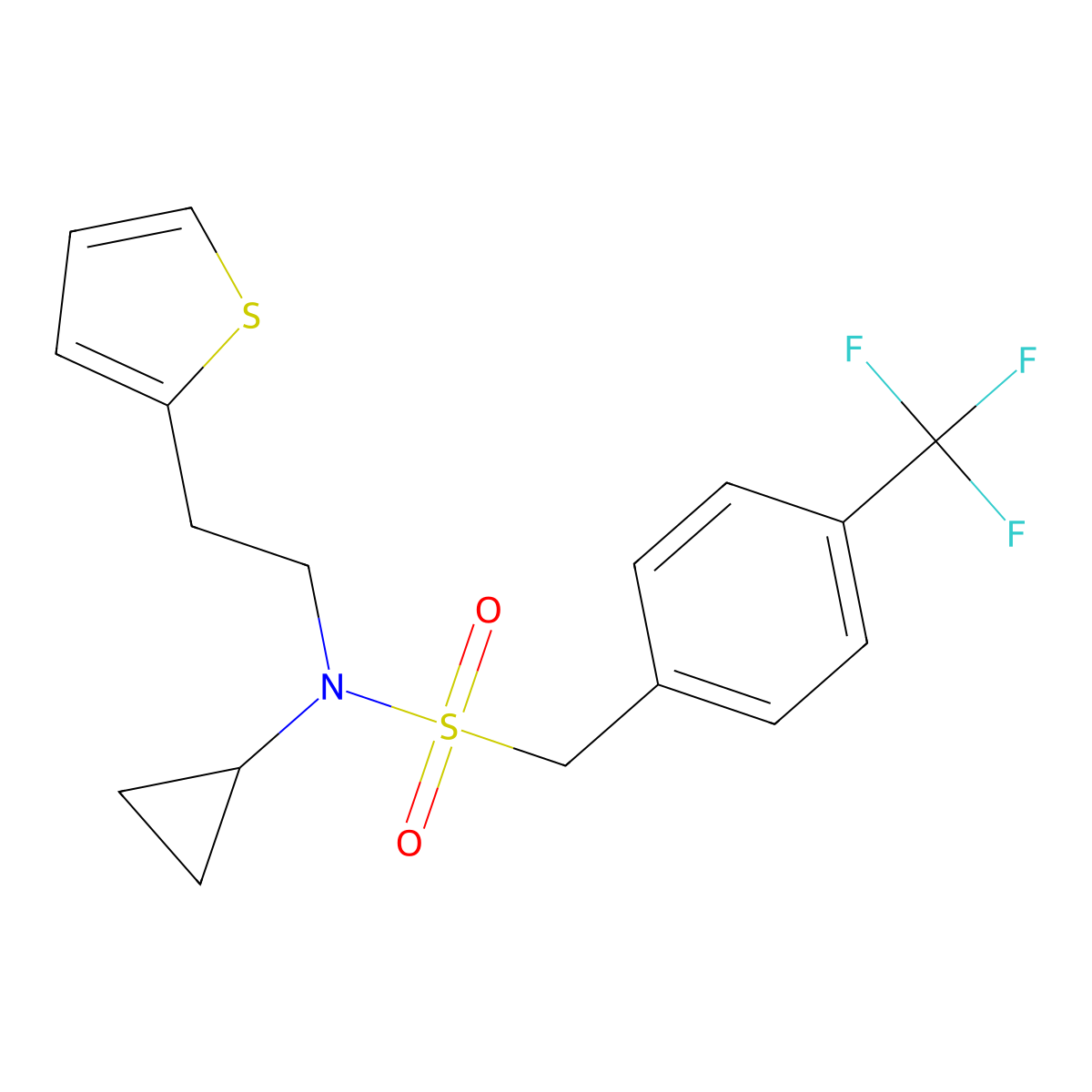 N-cyclopropyl-N-(2-(thiophen-2-yl)ethyl)-1-(4-(trifluoromethyl)phenyl)methanesulfonamide molecular structure, CAS 1396863-41-4