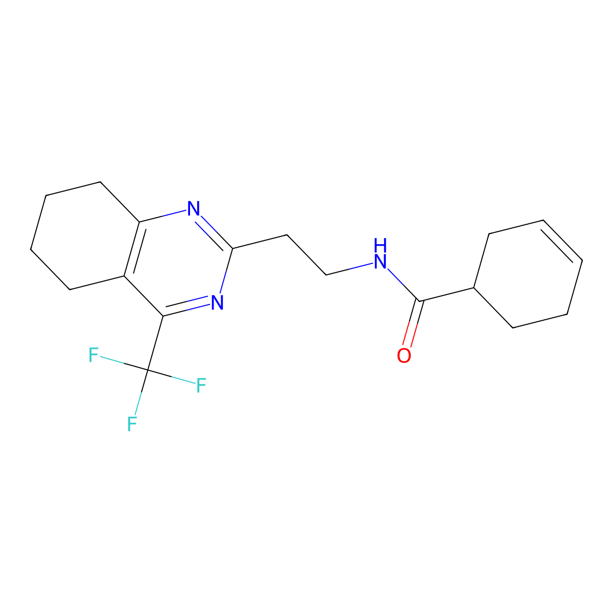 N-{2-[4-(trifluoromethyl)-5,6,7,8-tetrahydroquinazolin-2-yl]ethyl}cyclohex-3-ene-1-carboxamide molecular structure, CAS 1396863-45-8