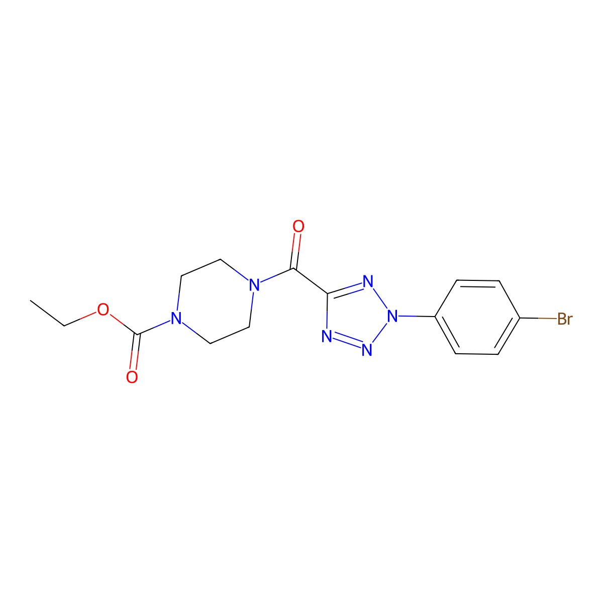 ethyl 4-(2-(4-bromophenyl)-2H-tetrazole-5-carbonyl)piperazine-1-carboxylate molecular structure, CAS 1396863-46-9