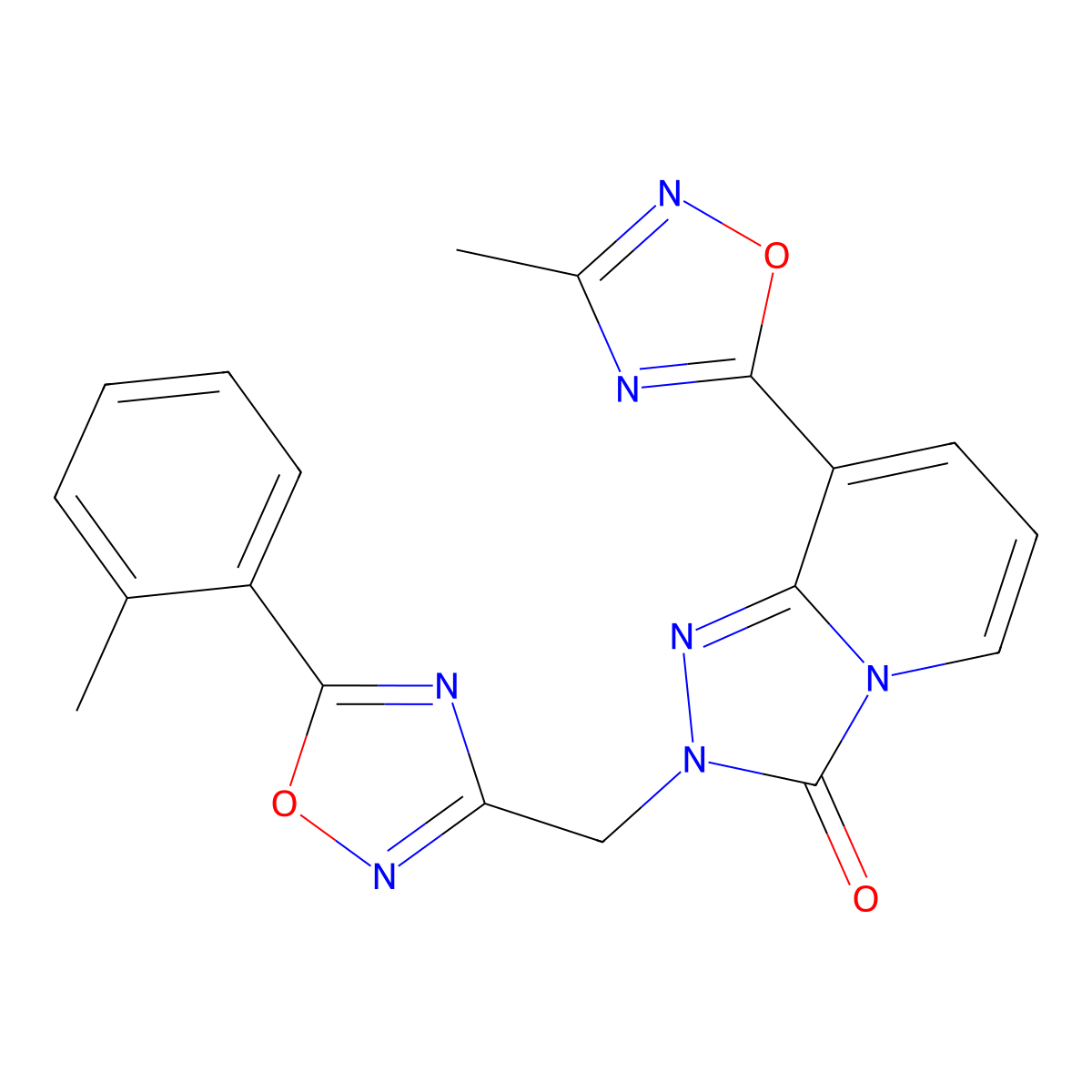 8-(3-methyl-1,2,4-oxadiazol-5-yl)-2-{[5-(2-methylphenyl)-1,2,4-oxadiazol-3-yl]methyl}[1,2,4]triazolo[4,3-a]pyridin-3(2H)-one molecular structure, CAS 1396863-50-5