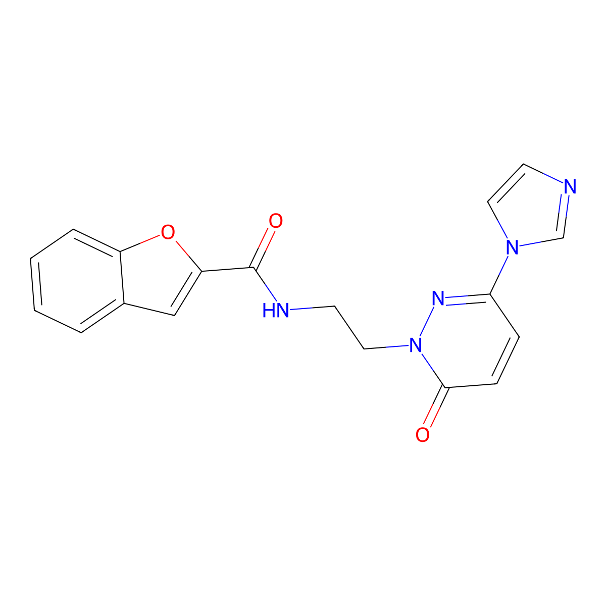 N-(2-(3-(1H-imidazol-1-yl)-6-oxopyridazin-1(6H)-yl)ethyl)benzofuran-2-carboxamide molecular structure, CAS 1396863-53-8