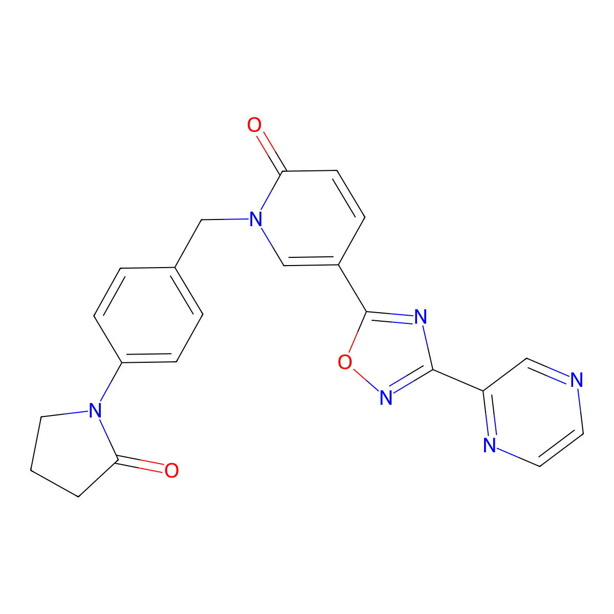 1-(4-(2-oxopyrrolidin-1-yl)benzyl)-5-(3-(pyrazin-2-yl)-1,2,4-oxadiazol-5-yl)pyridin-2(1H)-one molecular structure, CAS 1396863-54-9