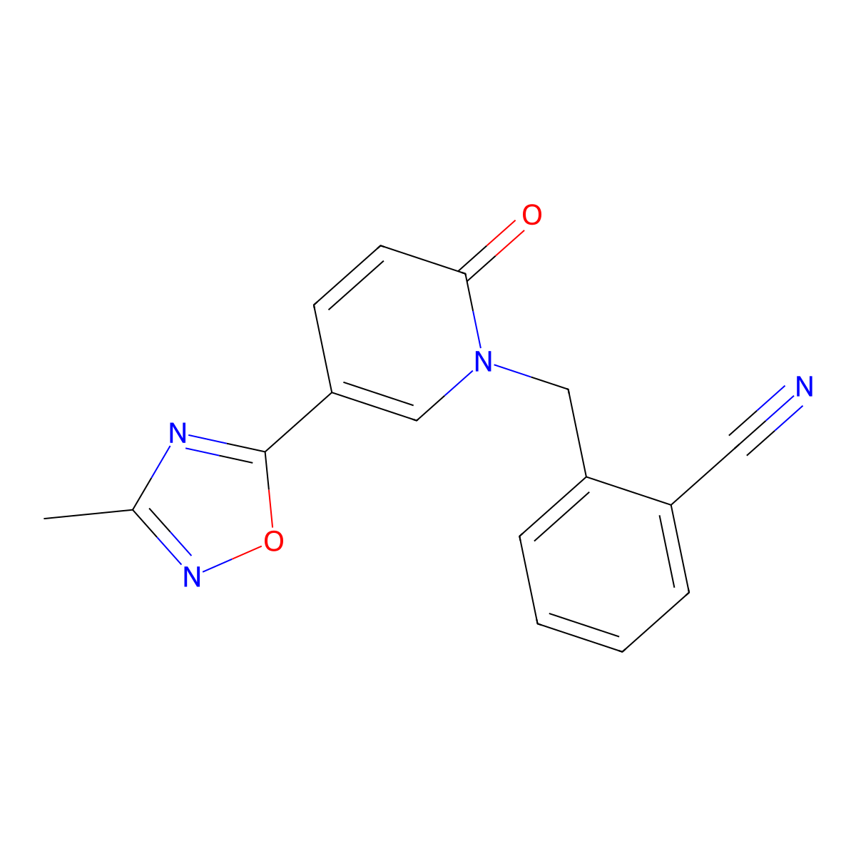2-{[5-(3-methyl-1,2,4-oxadiazol-5-yl)-2-oxopyridin-1(2H)-yl]methyl}benzonitrile molecular structure, CAS 1396863-58-3